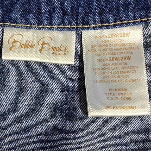 Bobbie Brooks Button Up Dress Chambray Denim Plaid Embroidered Flowers 26W/28W - Picture 5 of 8